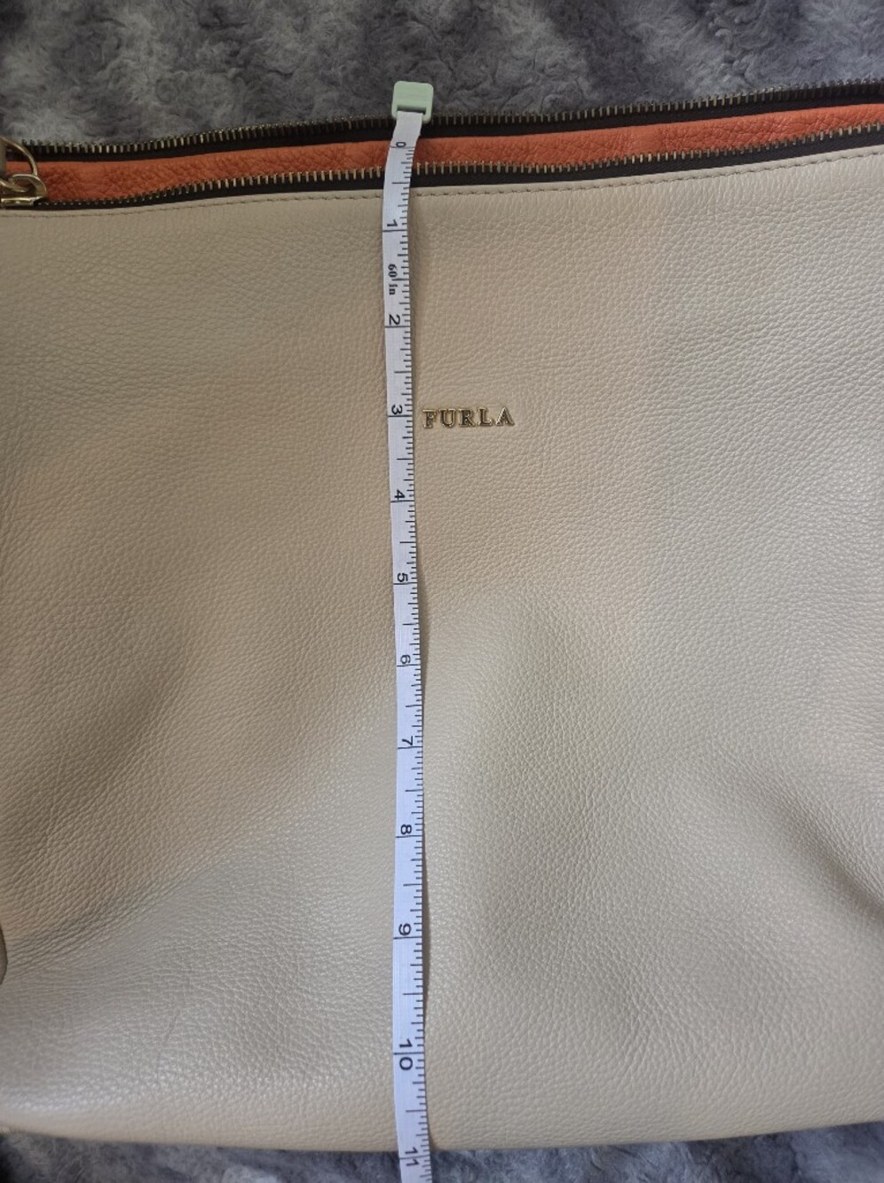 Authentic Furla Tan Leather Shoulder Bag Multi Zip Crossbody Purse - Picture 12 of 15